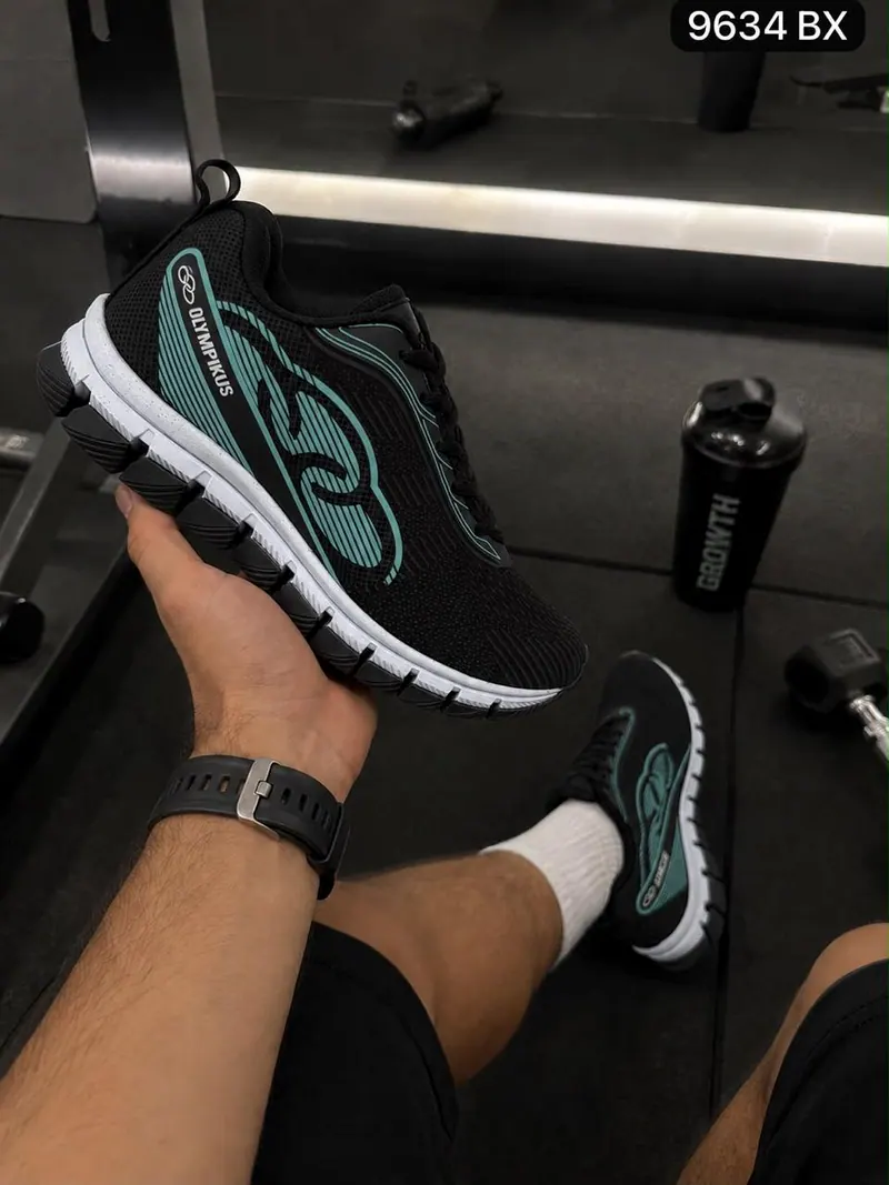 Tênis 9634 BX: preto com detalhe verde-água